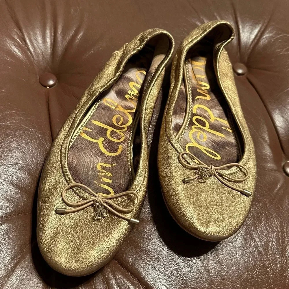 Sam Edelman Gold Leather Ballet Flats Size 6